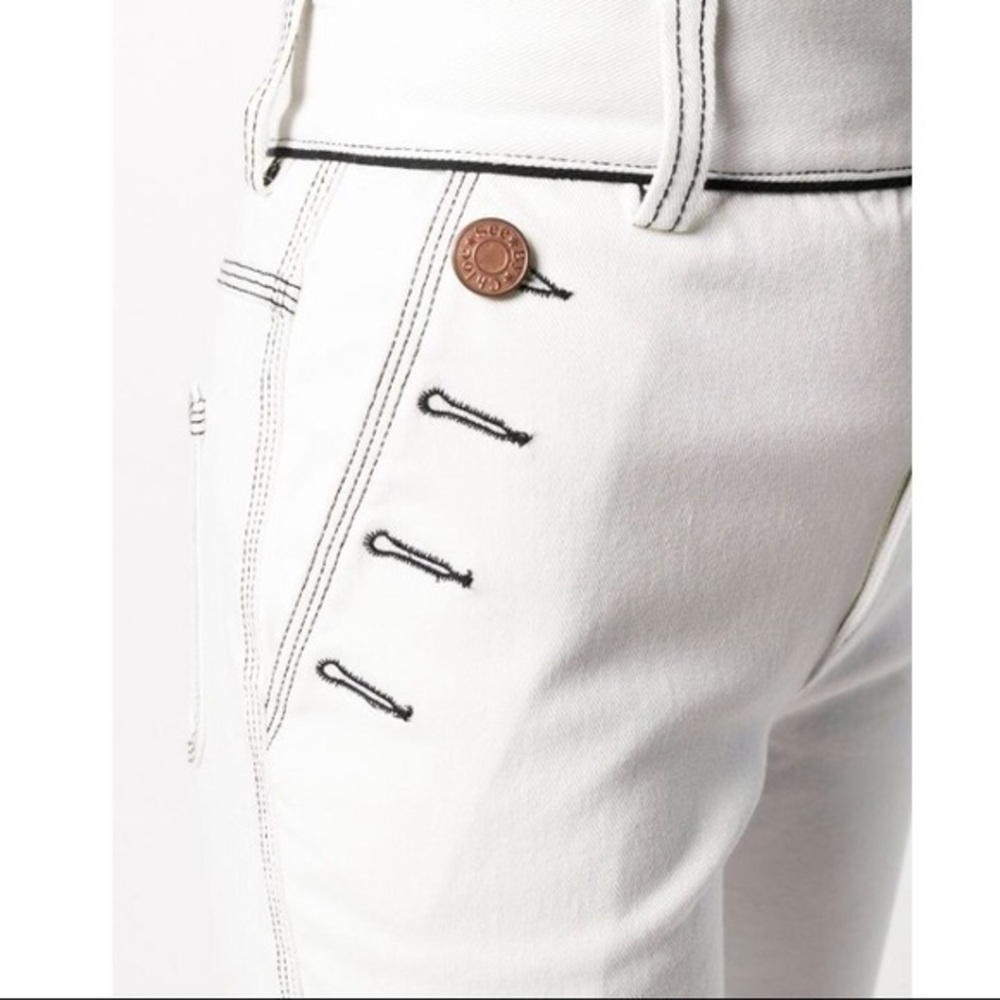 See By Chloe White High-Rise Flare Jeans with Contrast Stitching - Picture 3 of 15